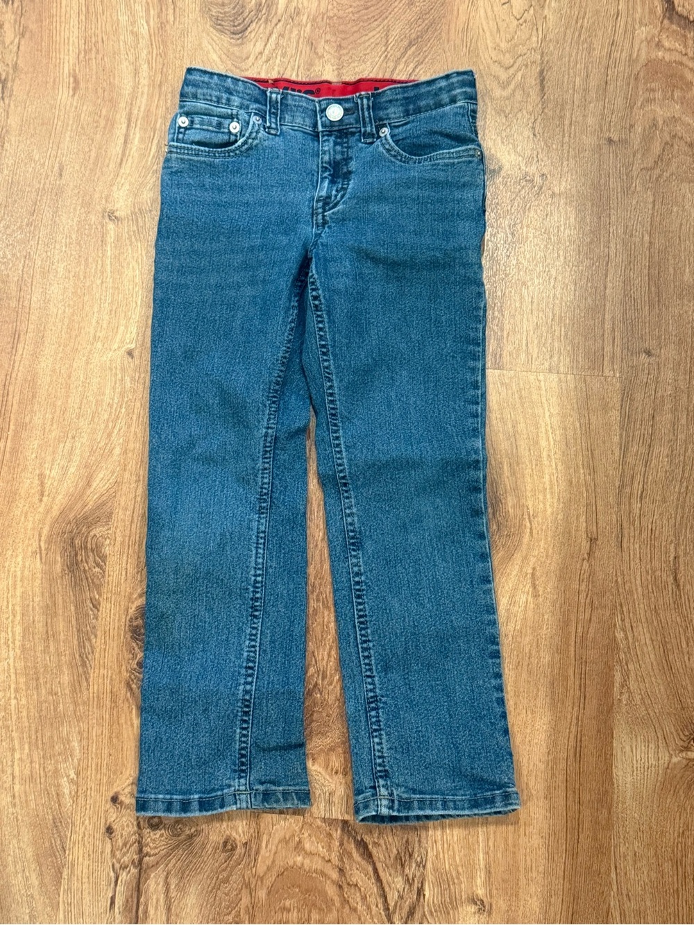 Levi's Boys Blue Straight-Leg Jeans with Red Waistband Accent size 7